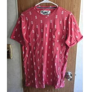Coral Pineapple Print T-Shirt Men’s Medium Cotton Pocket Cuffed Sleeve Tropical